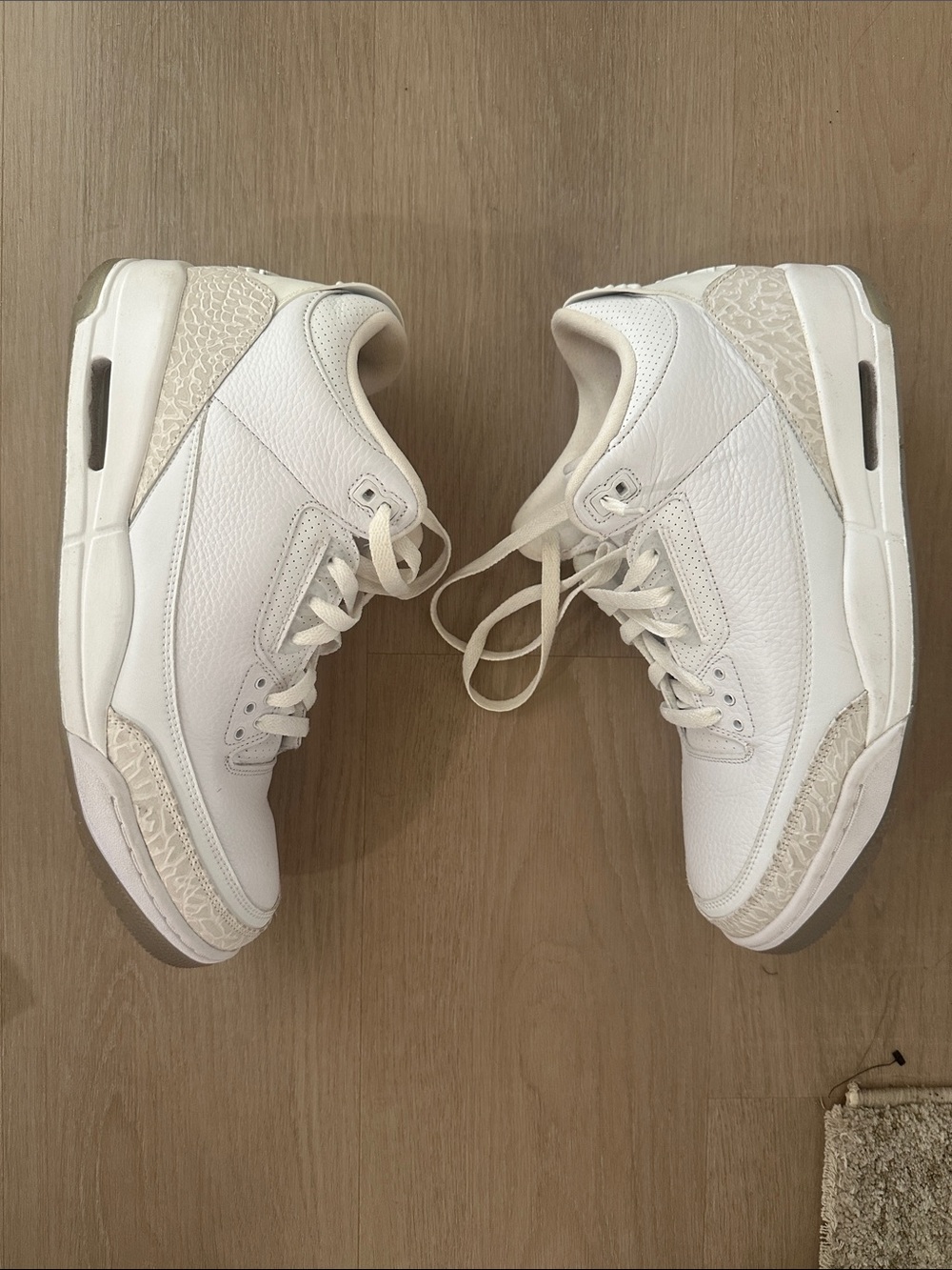 Classic Air Jordan 4 White Leather Sneakers with Cream Elephant Print